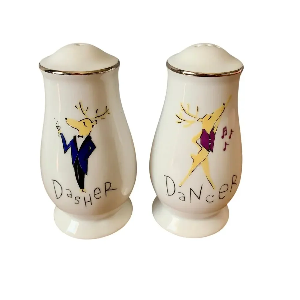 Pottery Barn Retired Reindeer Salt & Pepper Shaker Set Dasher & Dancer Christmas